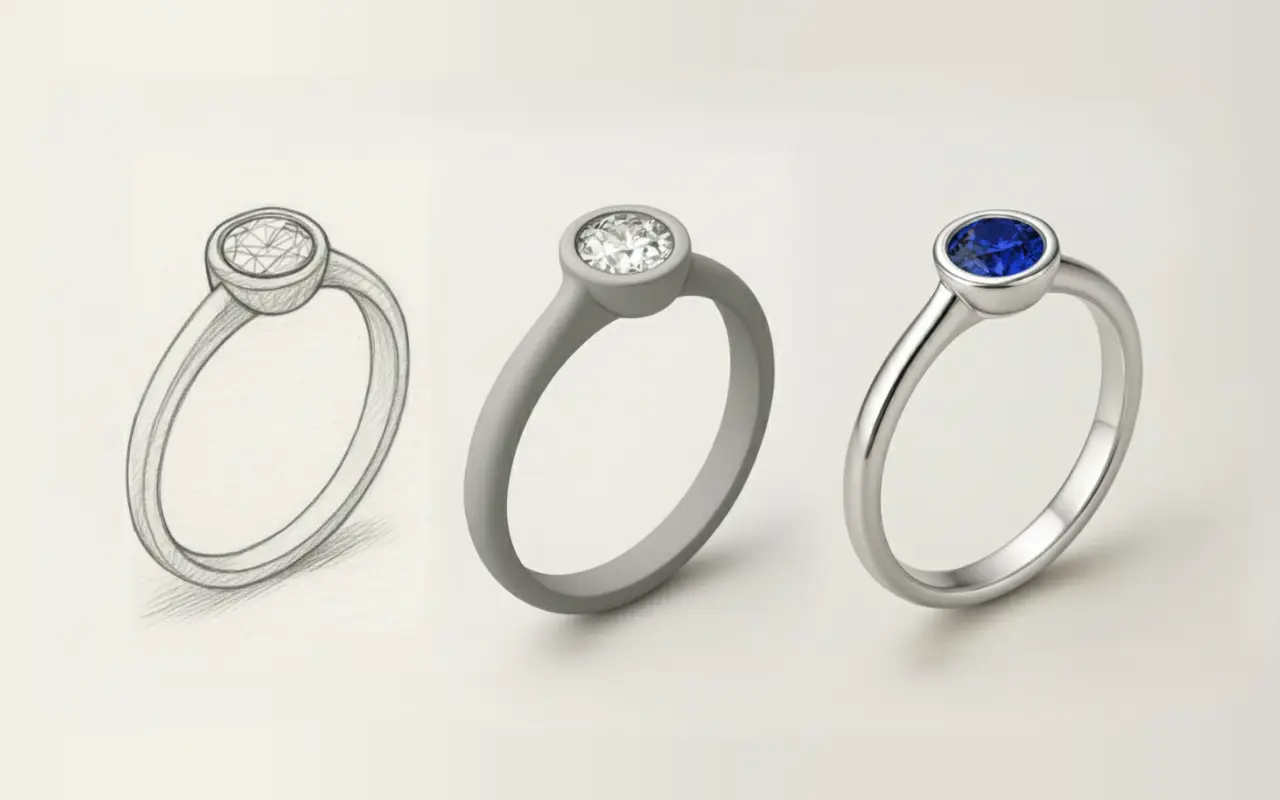 3D jewelry design services process illustration — Arvion Designs