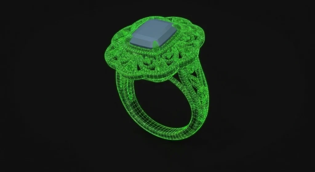 3D jewelry modeling software showing a ring design in progress