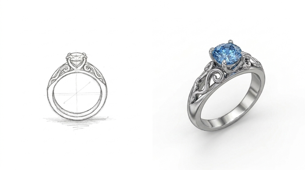 3D jewelry modeling turning a hand sketch into a digital CAD file