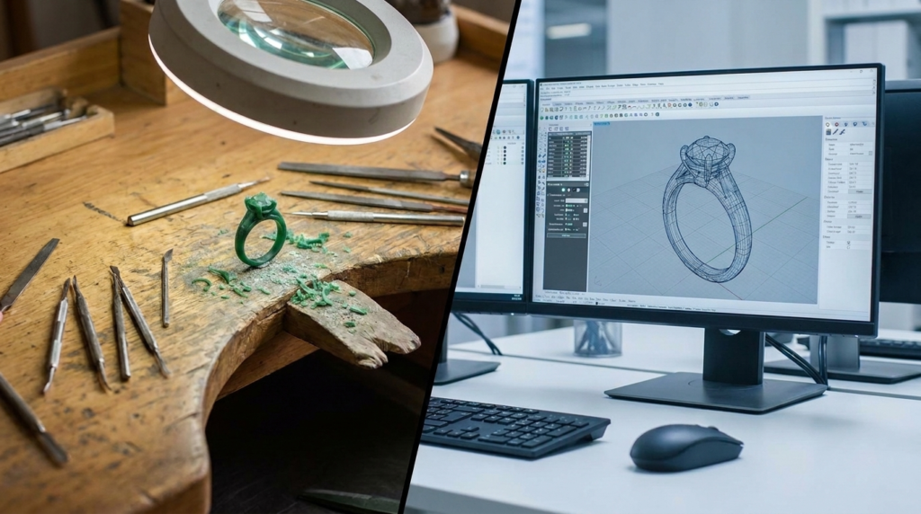 CAD vs hand-carved jewelry design process comparison