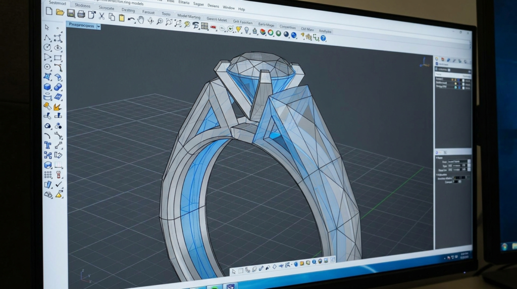 Custom jewelry design process 3D CAD modeling stage