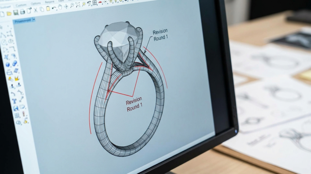 Jewelry design revisions progression from first draft to final