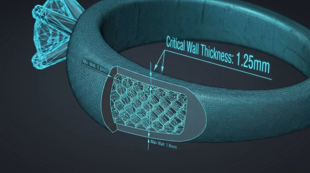 Jewelry wall thickness detail for manufacturing accuracy