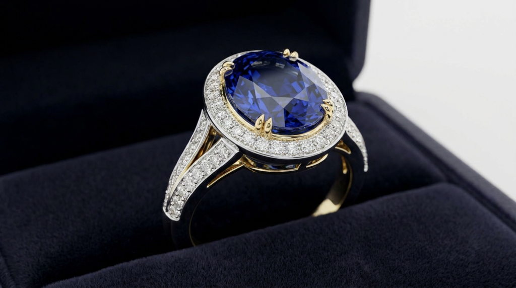 Photorealistic jewelry 3d rendering example showing finished ring image