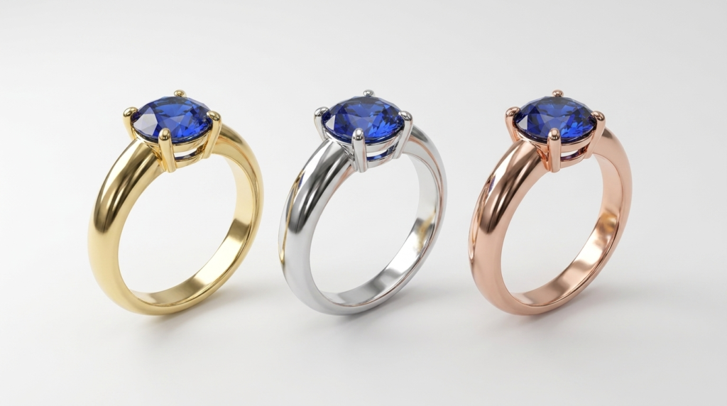 Photorealistic jewelry rendering in multiple metal color variations