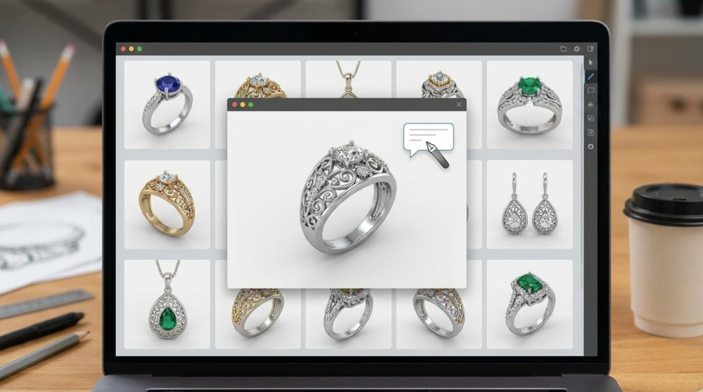 Reviewing a 3D jewelry design portfolio