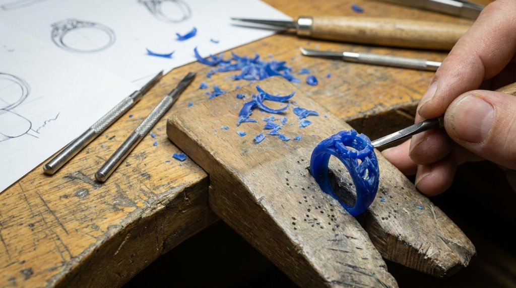 Traditional hand-carved jewelry wax model
