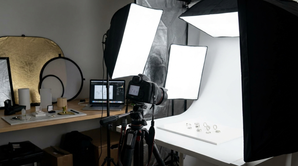 Traditional jewelry photography studio setup