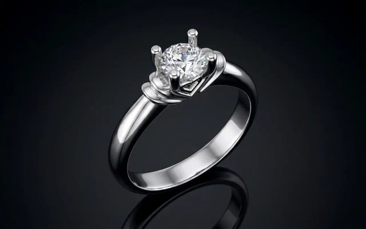 White Gold Round Diamond Ring with Pavé Band — 3D CAD Render by Arvion Designs