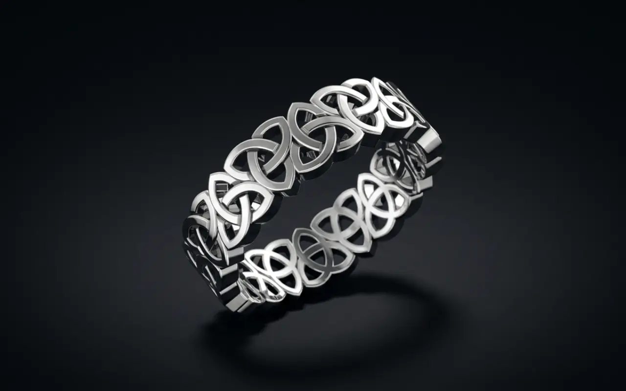 White Gold Leaf Pattern Band Ring — 3D CAD Render by Arvion Designs