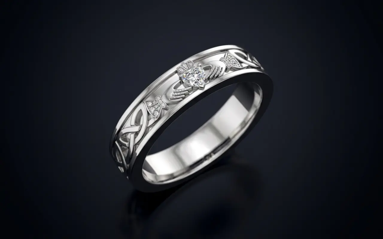 White Gold Patterned Wide Band Ring — 3D CAD Render by Arvion Designs