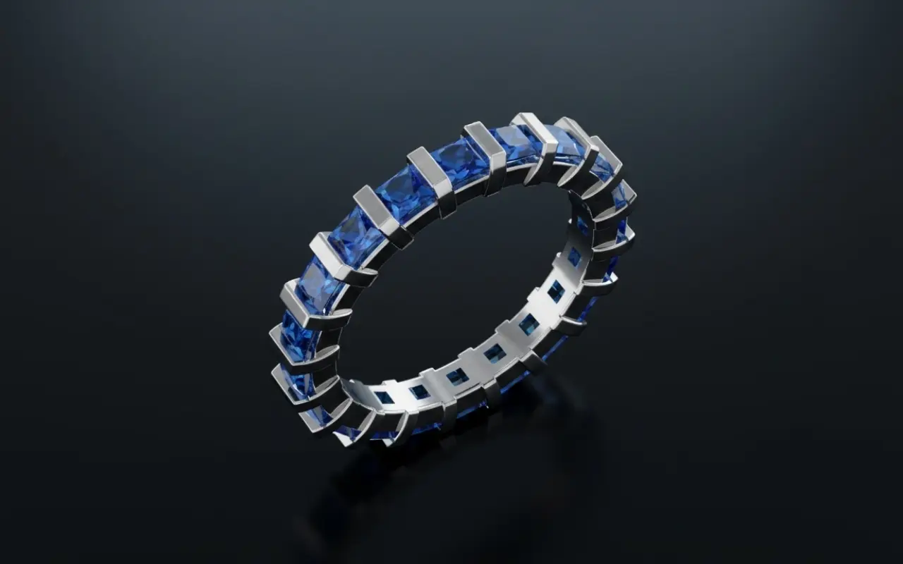 White Gold Sapphire Channel-Set Eternity Ring — 3D CAD Render by Arvion Designs
