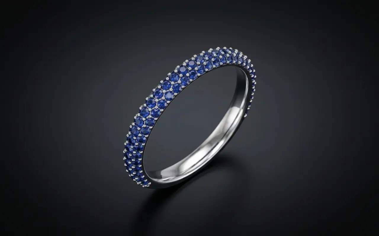 White Gold Sapphire Eternity Band Ring — 3D CAD Render by Arvion Designs