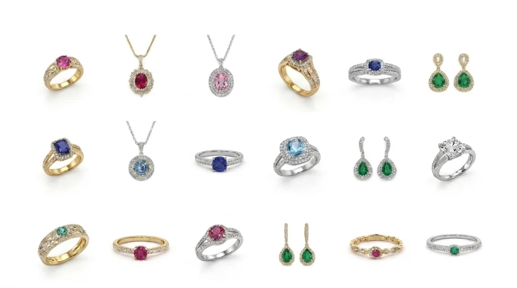 3D design jewelry collection launch full collection render