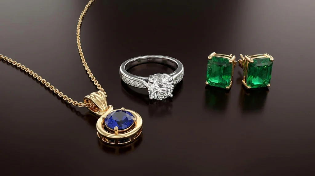 3D design jewelry collection launch grid of rendered pieces