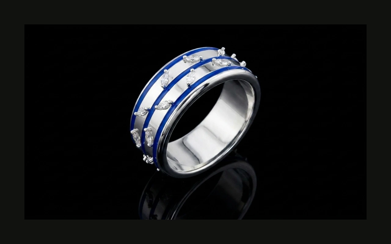 Custom 3D CAD white gold band ring with blue sapphire inlay — Arvion Designs