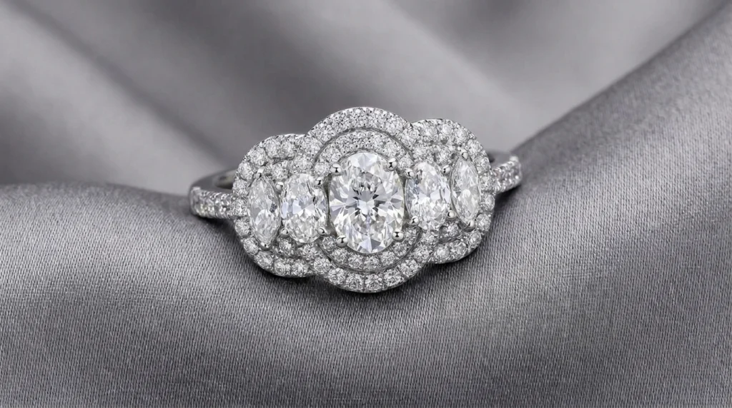 Lab-grown diamonds 3D jewelry design multi-stone halo setting
