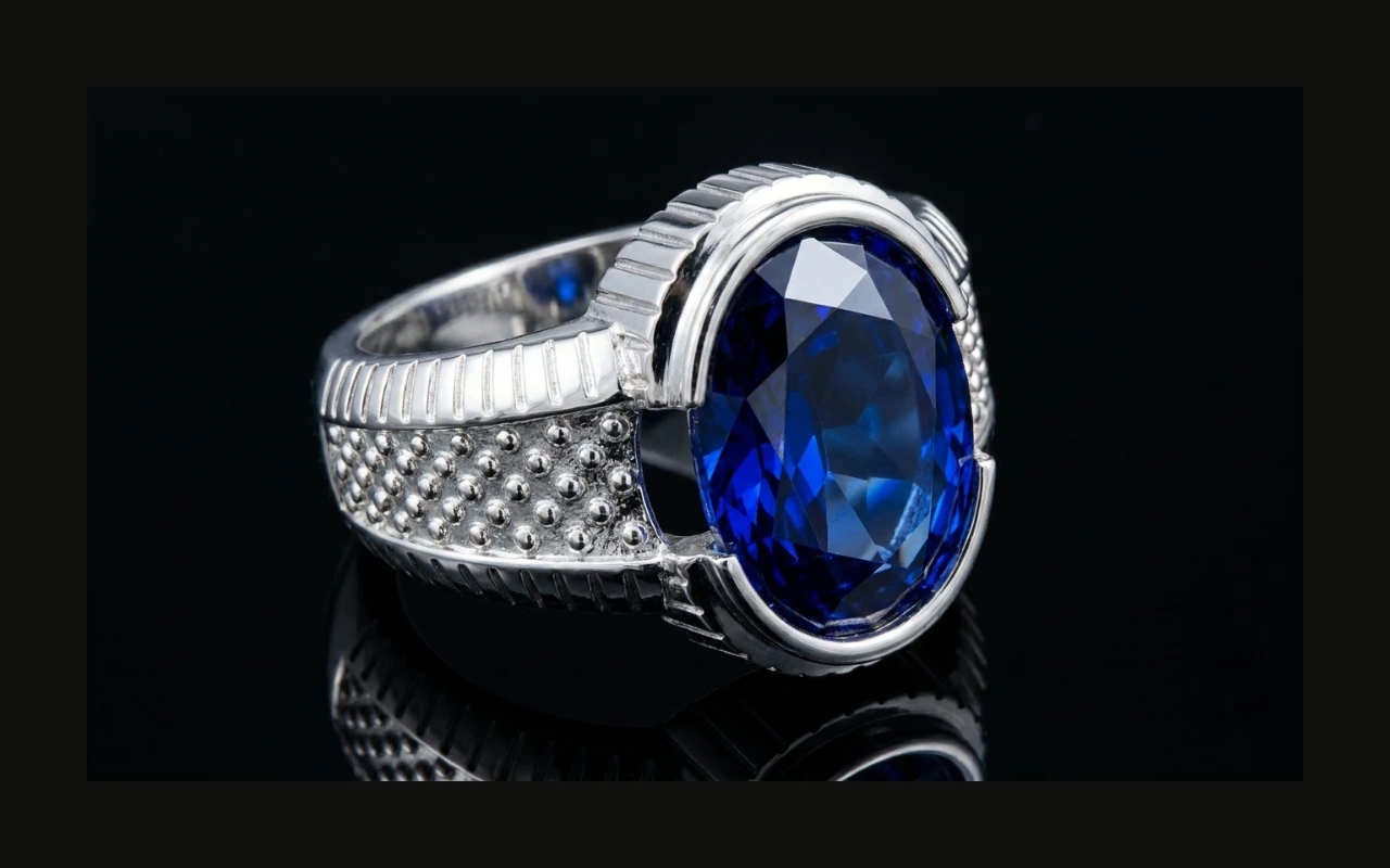 3D rendered oval blue sapphire cocktail ring with diamond-cut silver setting — Arvion Designs