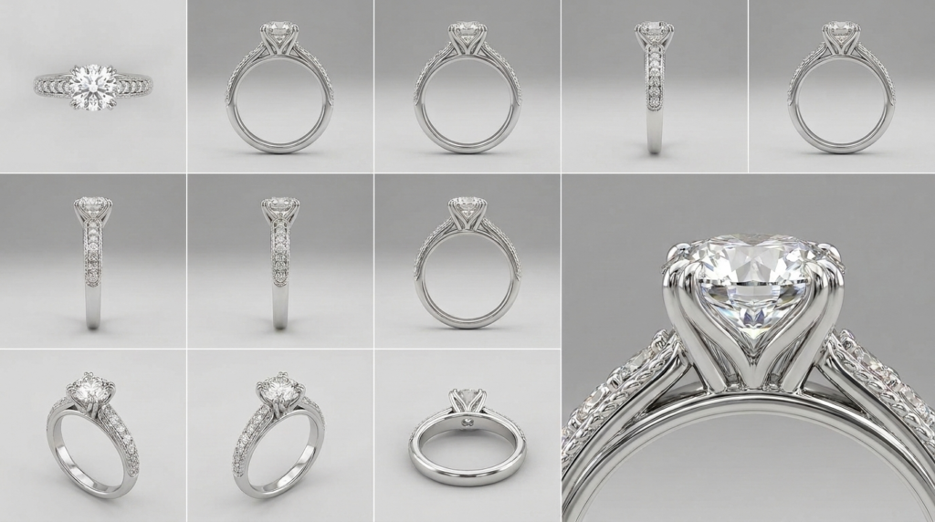 Reference images for 3D jewelry design shown from multiple angles