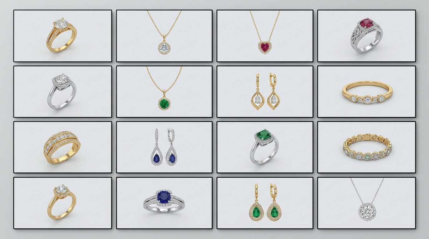 Scale jewelry brand 3D design collection grid