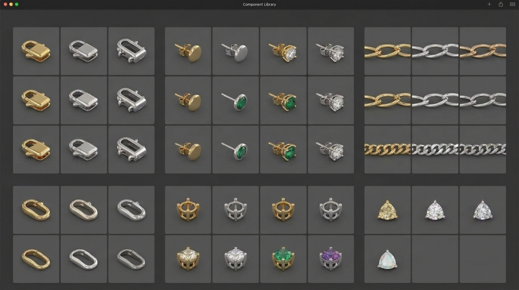 Scale jewelry brand 3D design reusable component library