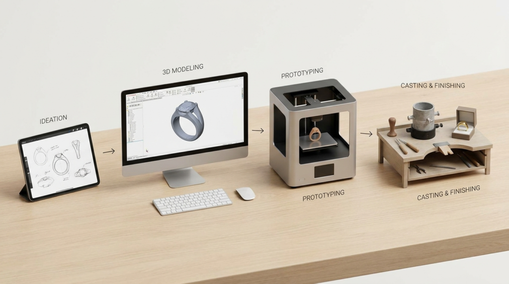 Scale jewelry brand 3D design workflow diagram