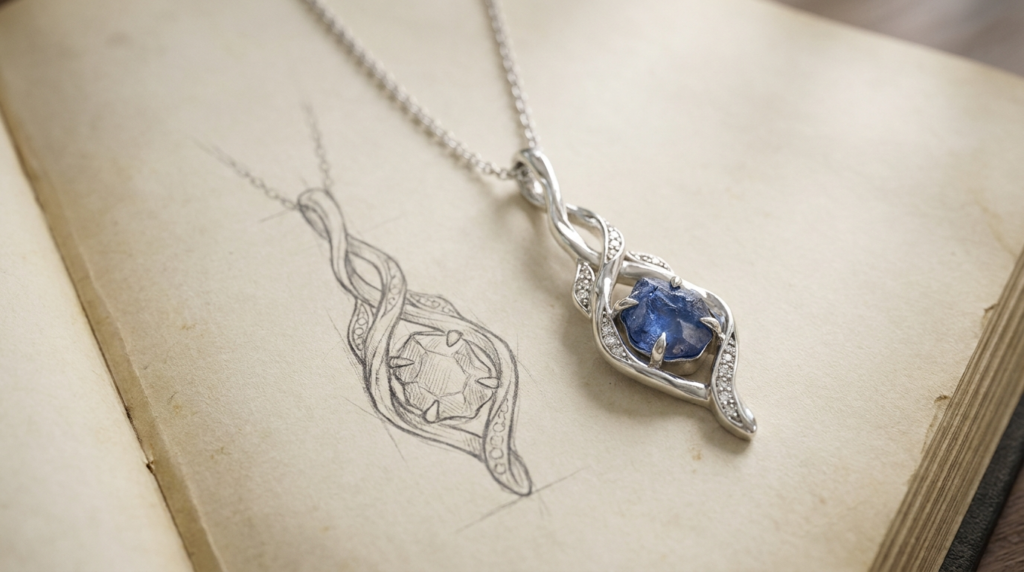 Sketch to 3D jewelry render original hand-drawn concept