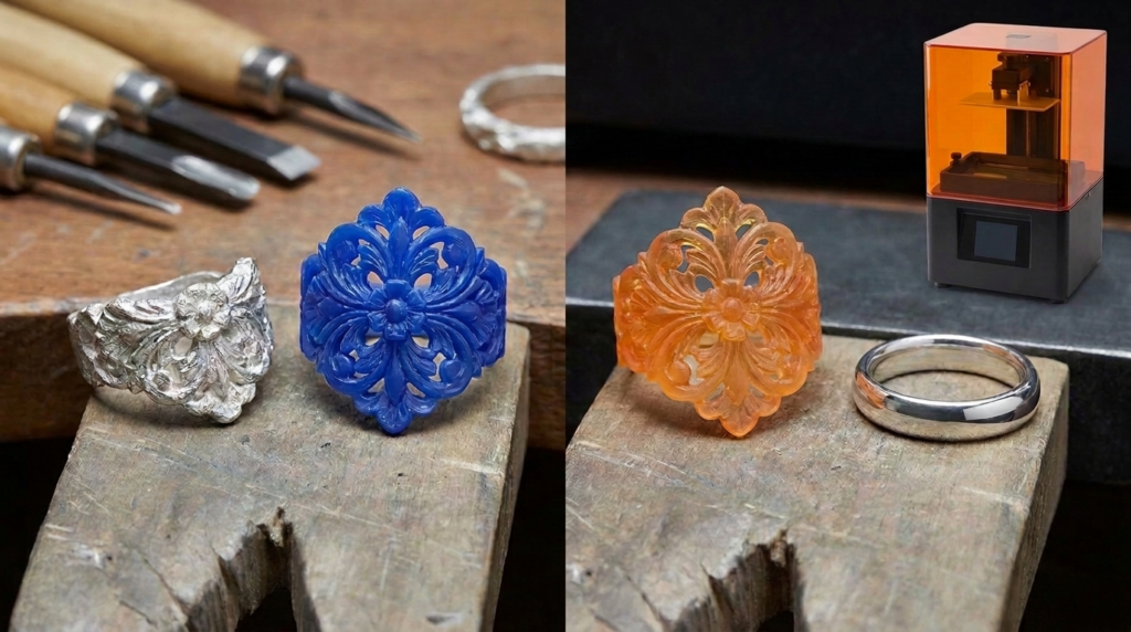 Wax casting vs 3D printing jewelry hand carved comparison