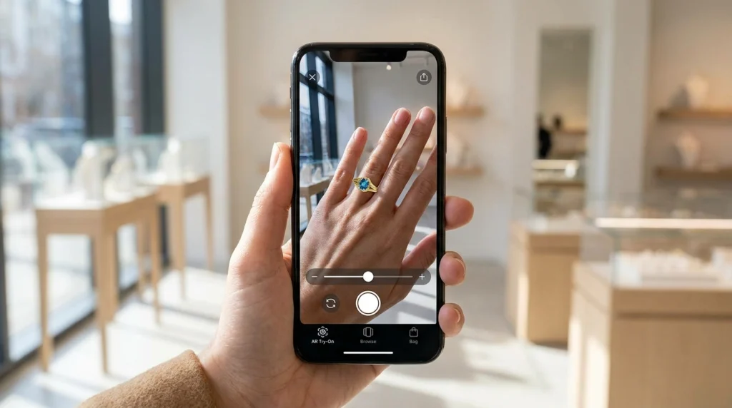 AR try-on 3D jewelry models smartphone interface