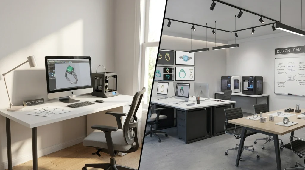 Freelance jewelry designer vs studio comparison