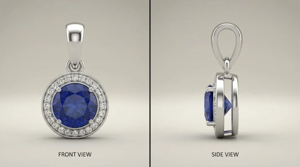 Pendant design 3D modeling front and side view