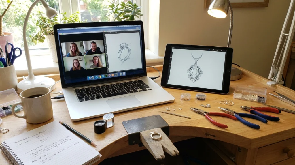 Remote collaboration jewelry designer workspace setup