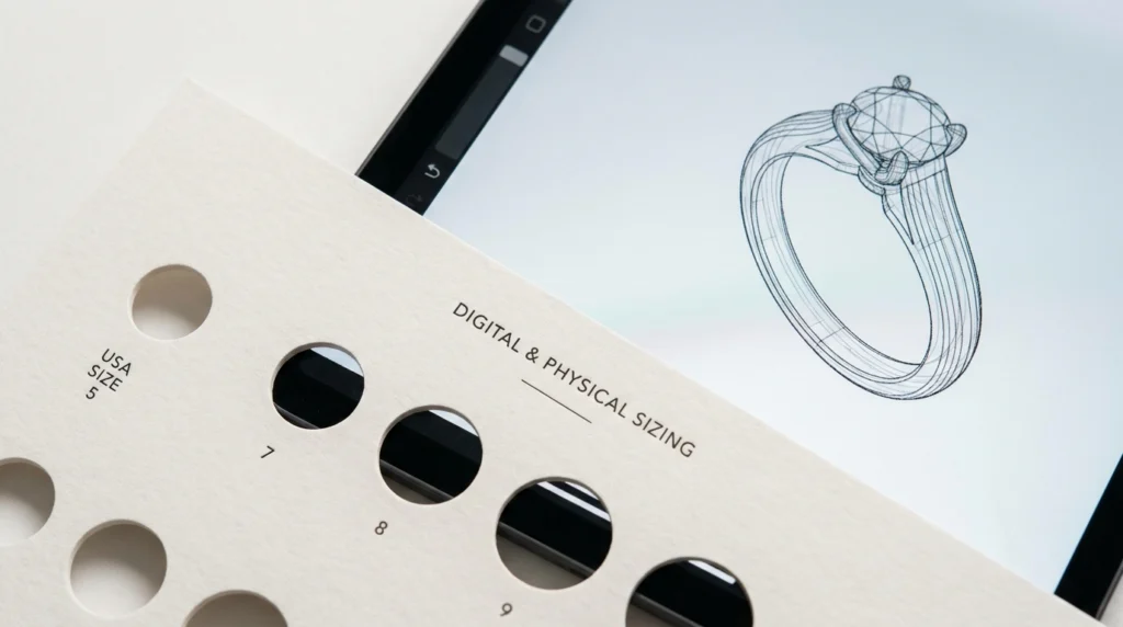 Ring sizing 3D jewelry design chart and CAD model