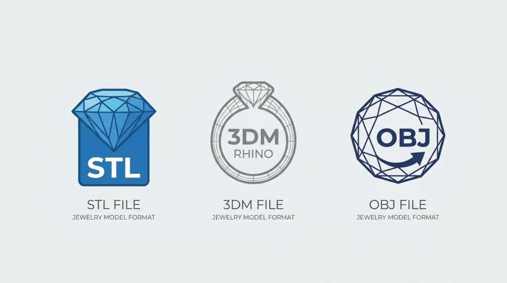 STL vs 3DM vs OBJ jewelry file format icons