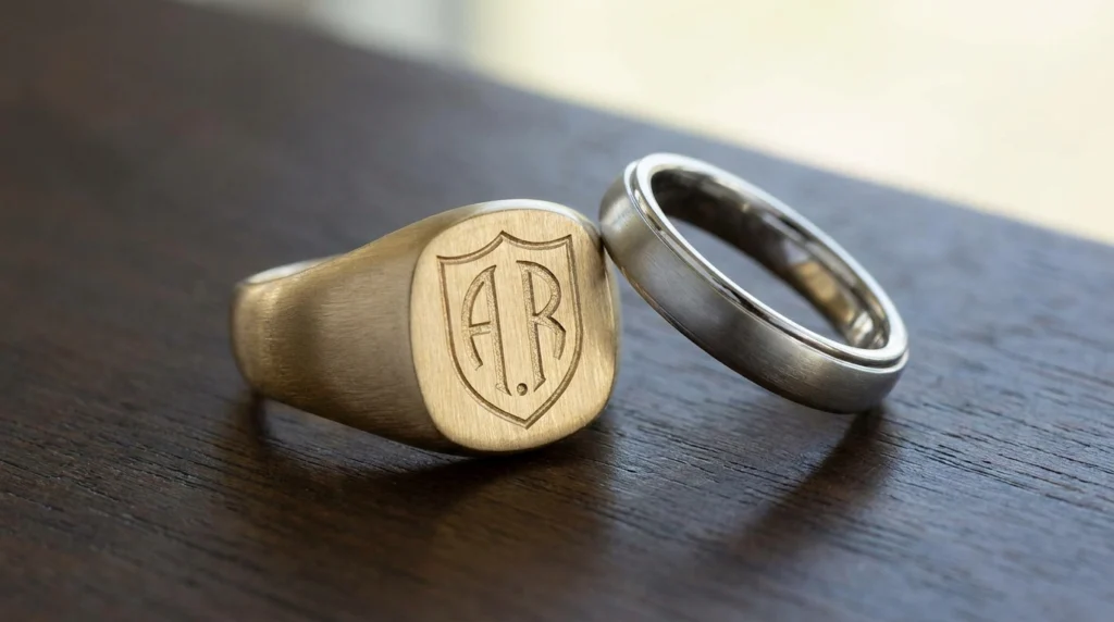 Signet ring and band 3D modeling render