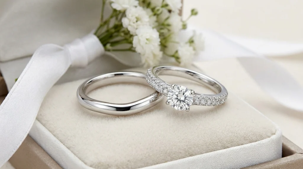 Wedding band design process paired with engagement ring